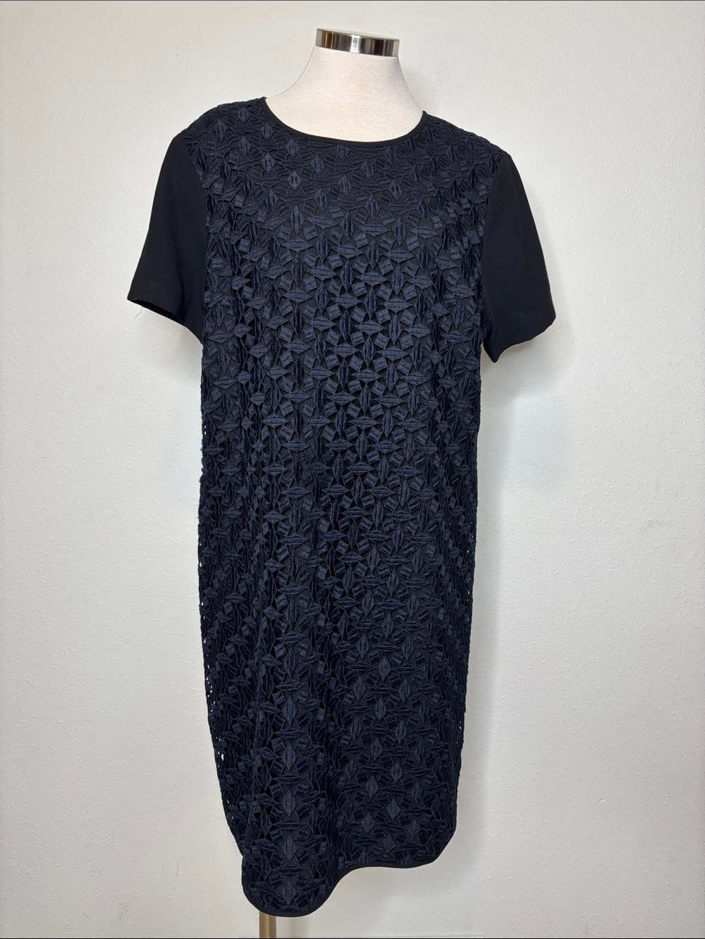 NIC+ZOE Navy Short-Sleeve Lace-Overlay Midi Dress
